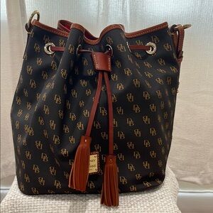 Dooney & Bourke  Gretta T Morrow Brown Coated Canvas drawstring Bucket Bag
